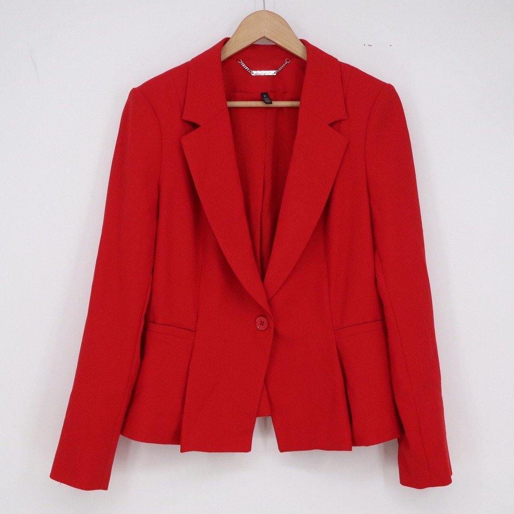 White House Black Market Blazer Womens 12 Peplum Red Single Button Excellent